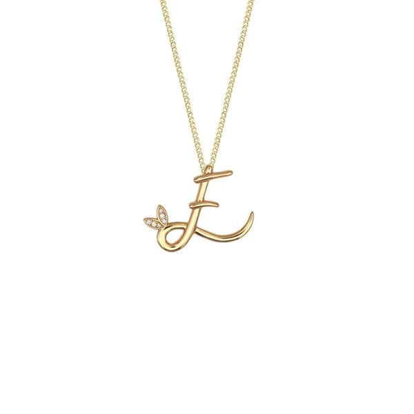 Say It With Winged Diamond Initial Necklace - Yellow Gold