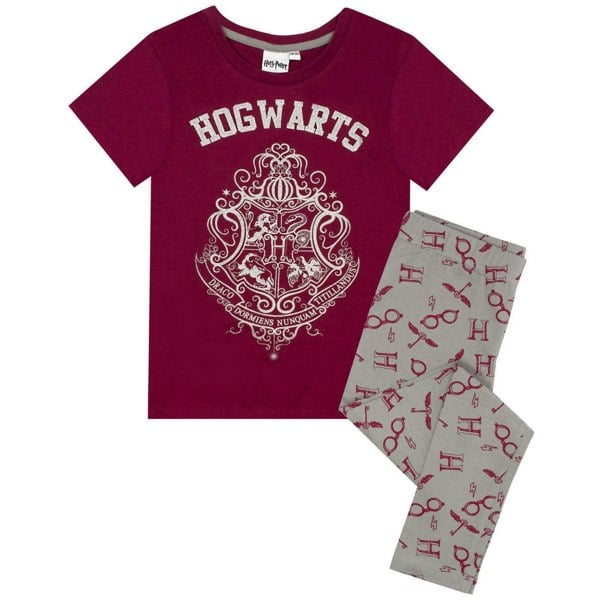 Harry Potter Girls Hogwarts Crest Pyjama Set - Maroon/Grey