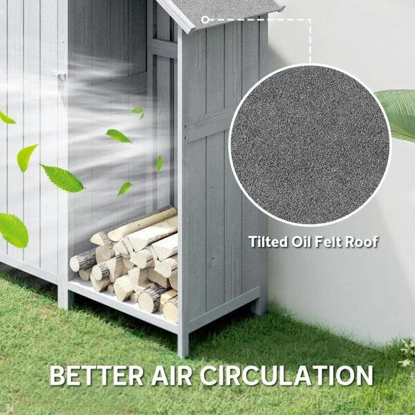 Garden Outdoor Storage Shed 3 Shelves Tilt Roof w/ Firewood Rack Log Carrier, 129L x 51.5W x 180H cm