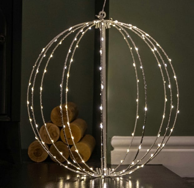 Samuel Alexander 40cm White Metal Folding Christmas Ball with 156 Warm White LEDs