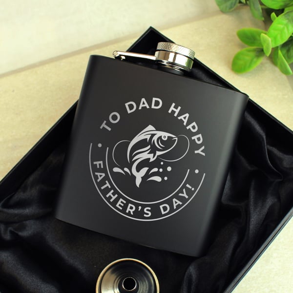 Personalised Memento Company Personalised Fishing Black Hip Flask