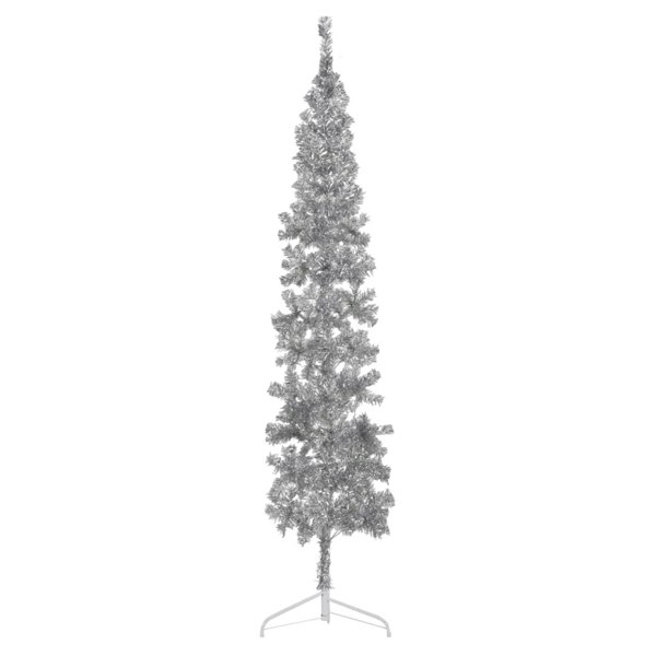Berkfield Slim Artificial Half Christmas Tree with Stand Silver 210 cm