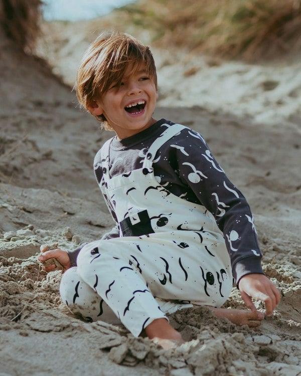 organic cotton Cream Moon Wave Print Dungarees - image 5