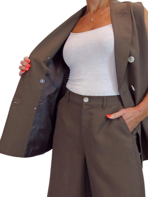 Paulo Due Women's 2 Piece Suit Linen Look Set - Sleeveless Tailored Waistcoat & Cropped Wide Leg Trousers