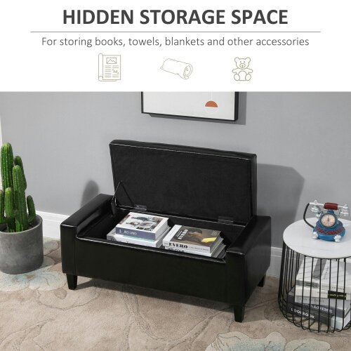 Wyld Haus Sabata Faux Leather Black Storage Ottoman Bench With Lift Up Diamond Tufted Lid