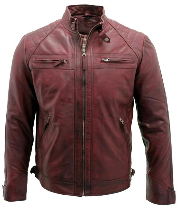 Infinity Leather Men's Vintage Zipped Leather Racing Quilted Biker Jacket