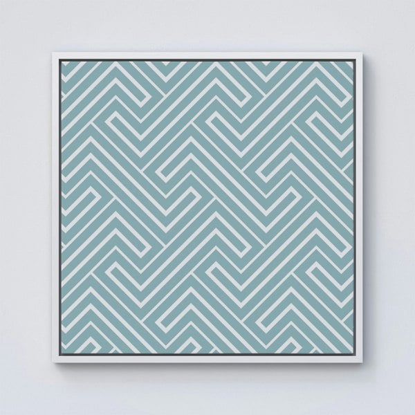 Warren Reed Blue And White Geometric Pattern Framed Canvas