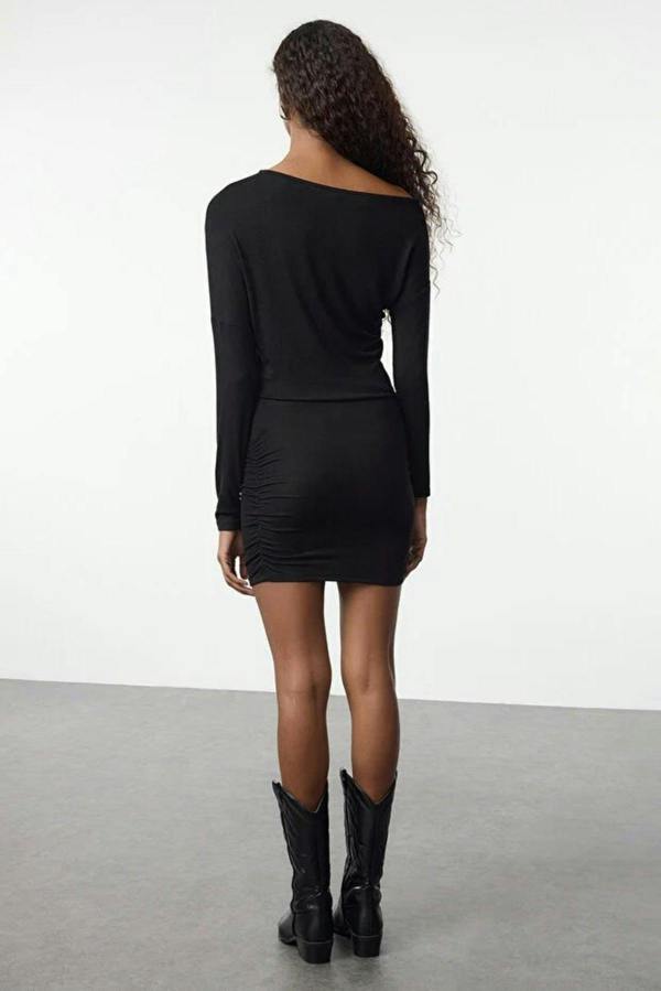 WOVCOR Asymmetrical Collar Mini Knit Dress
