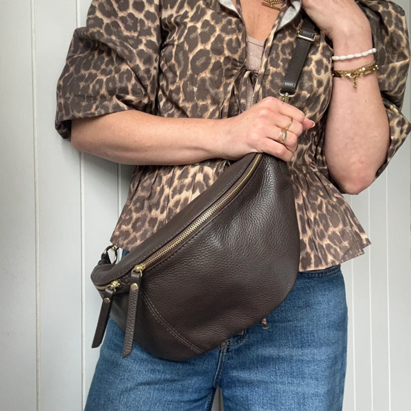 Scott-Samuel Large Leather BumBag / Sling Bag (Exposed Zips)