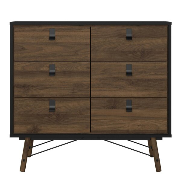 Wyld Haus Juno Black and Walnut Wood Double Chest of Drawers 6 Drawers