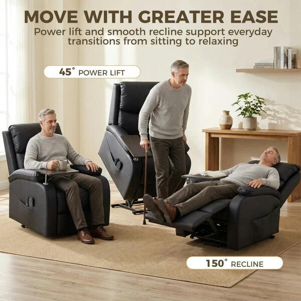 Riser Recliner Chair with Massage and Heat, Electric Lift Recliner Armchair for Elderly, with Side Table, Black