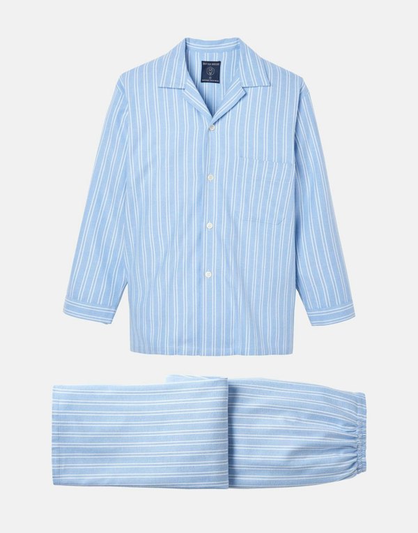 British Boxers Men's Brushed Cotton Pyjama Set – Westwood Blue Stripe