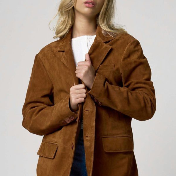 Barneys Originals Women's Oversized Tan Suede Blazer
