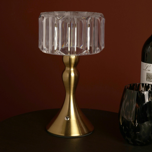 Hestia Crystal Effect USB Touch Table Lamp with Curved Bronze Base