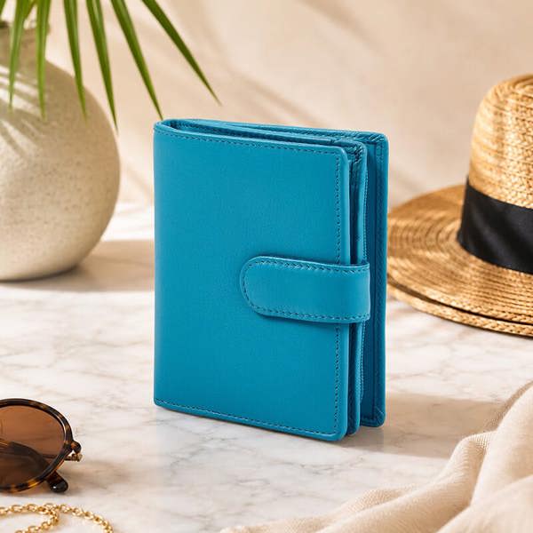 Miami Medium Zipped Trifold Ladies Leather Purse in blue