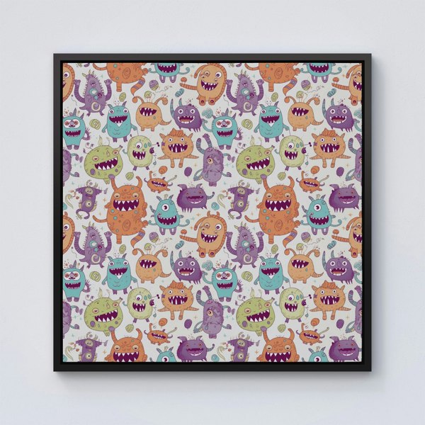 Warren Reed Playful Halloween Monsters Framed Canvas