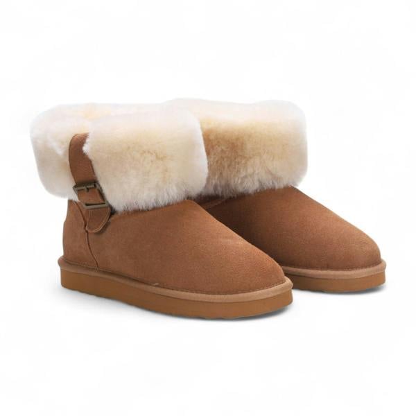 Infinity Leather Women's Genuine Sheepskin Tan Suede Ankle Bootie Winter Boots - Granite