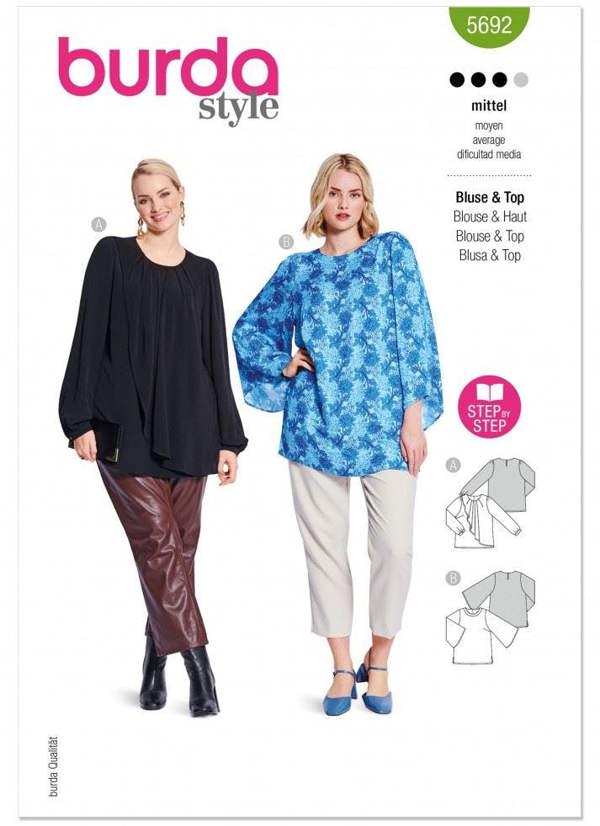 Burda Sewing Pattern 5692 Tops For Women, 20-34 (46-60) - Intermediate
