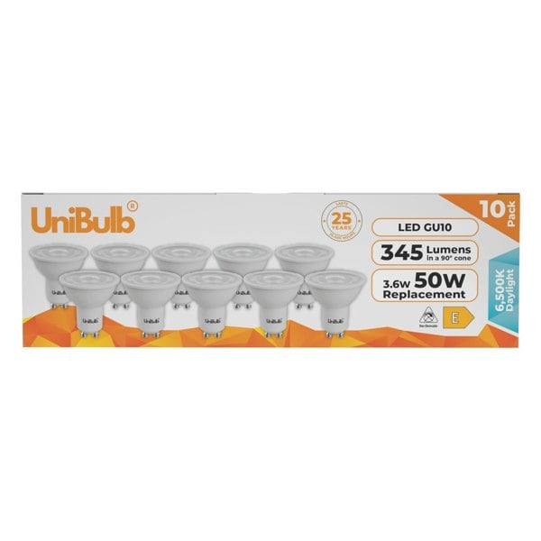 UniBulb LED GU10 345lm 3.6W 6500K (Daylight) Light Bulb - Pack of 10 front