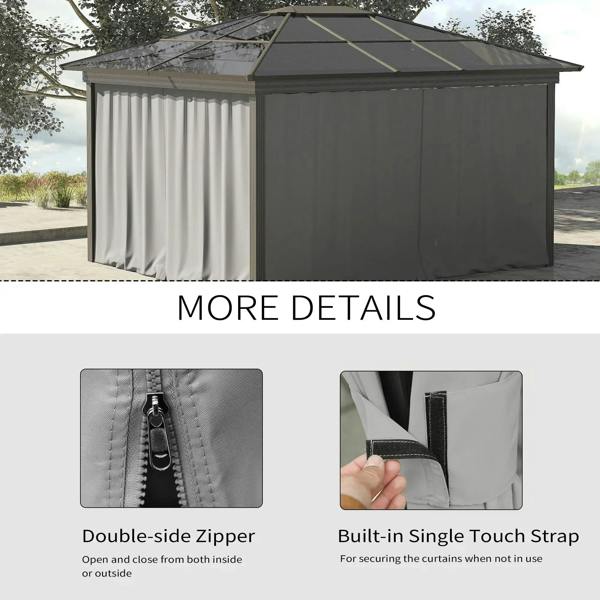 Light grey gazebo replacement wall set with double-sided zipper and securing touch strap