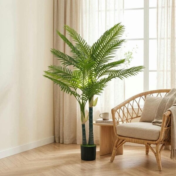 Artificial Palm Tree with 16 PEVA Leaves, 150cm Decorative Artificial Plant with Pot and Moss Effect, Green - Green