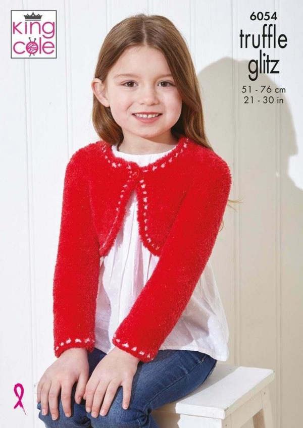 King Cole Truffle Glitz Knitting Pattern 6054, Waistcoats, Cardigans for Kids, 21 - 30 Inches