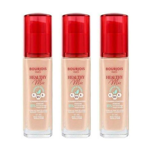 Bourjois Paris 3 x Bourjois Healthy Mix Clean and Vegan Foundation 30ml - 51.5C Rose Vanilla