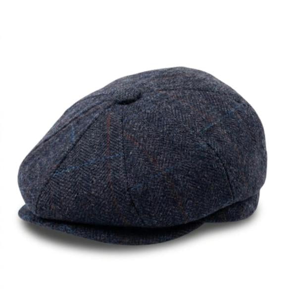 Men's Navy Blue Wool Blend Tweed Newsboy Flat Cap - TruClothing.com - 1