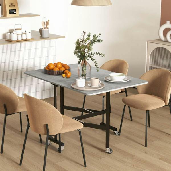 Dyzi Drop Leaf Folding Dining Table with Wheels for Small Spaces Grey