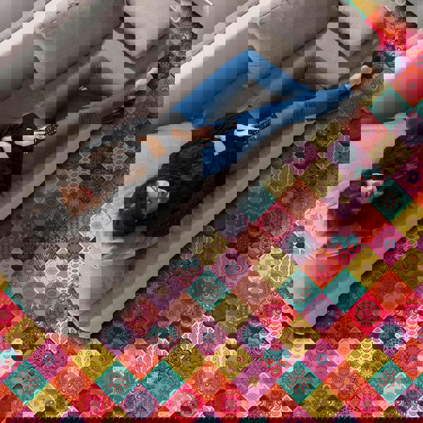 WFS6009 - Colourful Mandala Tiles Floor Sticker 120cm x 60 cm