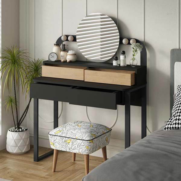 Decortie Lora Dressing Table 4-Led Lights Make-up Table Mirror 96x132cm 2-Drawer Soft-Close Storage Bedroom,Backstage