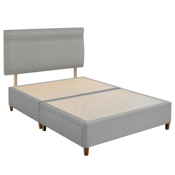 Silver Wentworth Upholstered Headboard & Divan Base styled in a bedroom | Soak and Sleep