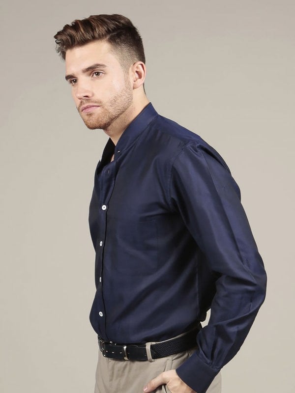 Canclini Navy Marine Band Collar Shirt