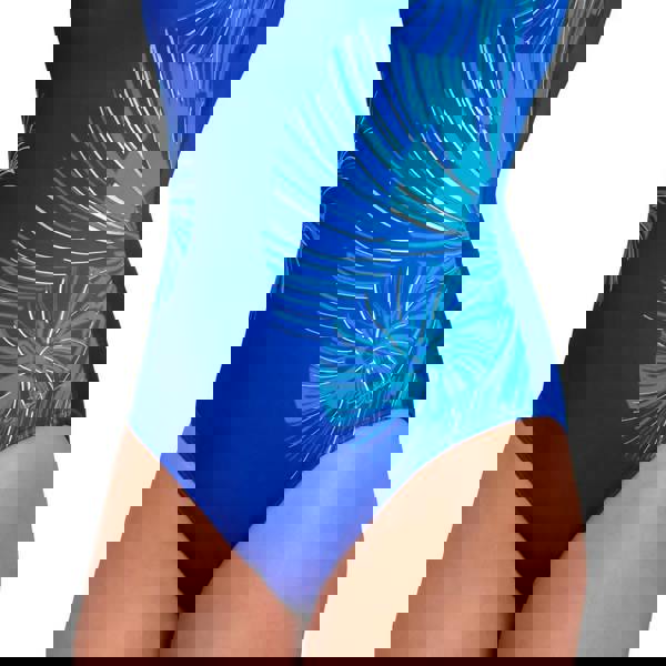 Zoggs Nautilus scoopback swimsuit in royal blue with teal abstract design