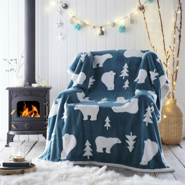 Portfolio Home Polar Bear Sherpa Fleece Throw 130x170cm