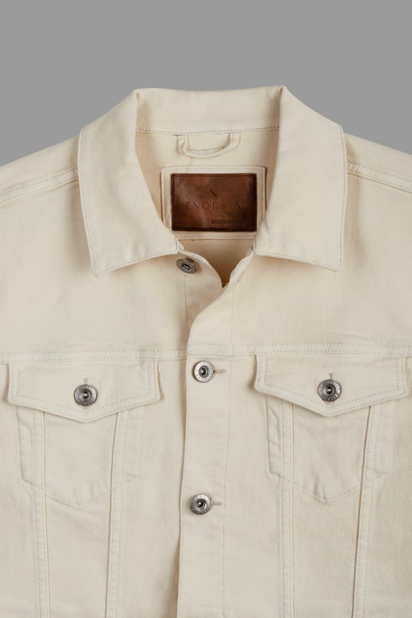 ENORSIA Men's Ecru White Classic Denim Jacket