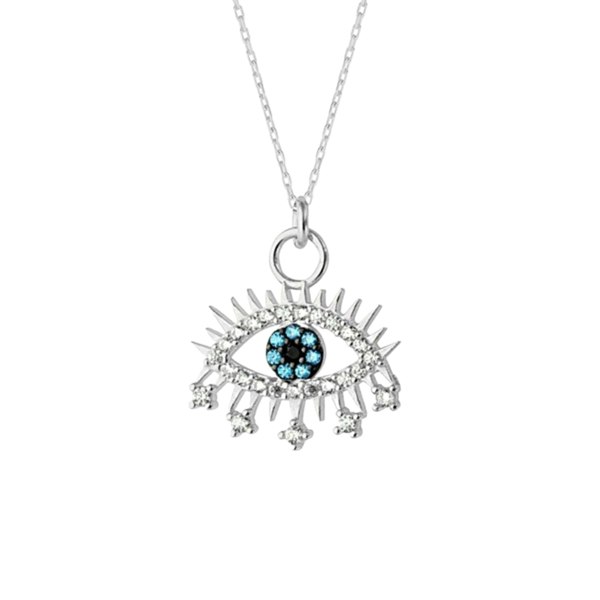 Spero London Evil Eye Earring Blue Eye Eyelash Sterling Silver Pendant Necklace