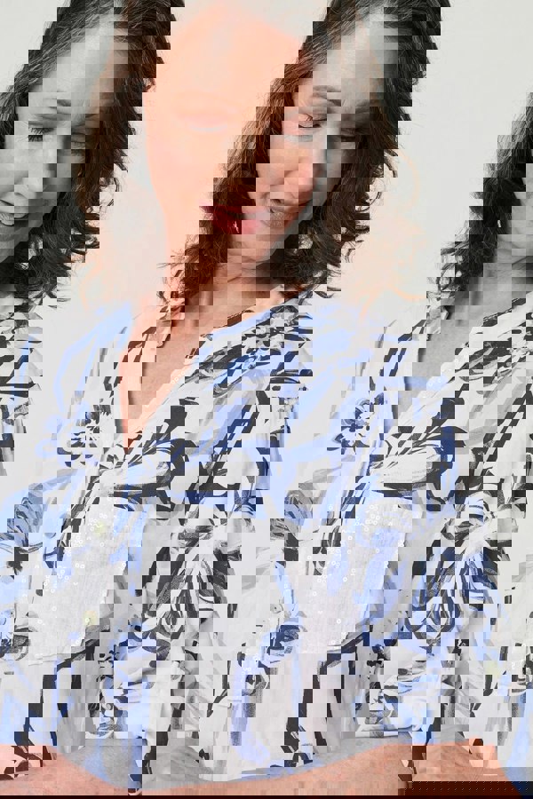 White | Floral Sequin Embellished Blouse Top
