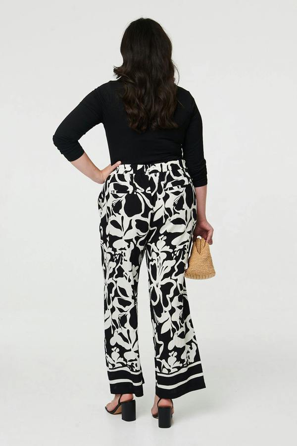 Black | Curve Abstract Floral Wide Leg Trousers