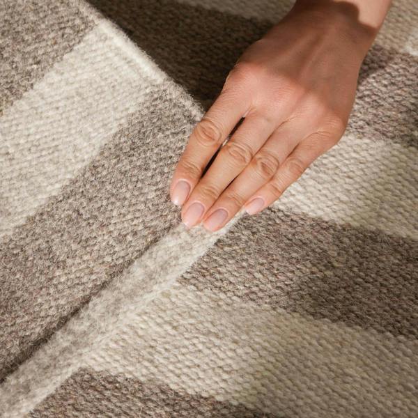 Vika Grey wool rug, striped design, reversible, underfloor heating, hand-woven, easy-care rug.