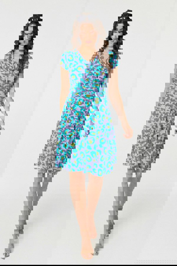 Purple | Animal Print Ruched Front Jersey Dress