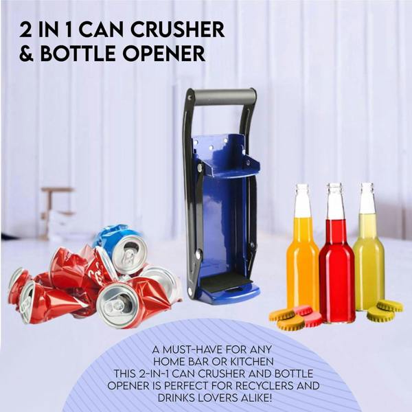 LKH HOME COLLECTION Can Crusher & Bottle Opener - Soda Beer Can Crushers for Recycling, Wall Mounted with Soft Grip Handle, Built-in Tin Opener