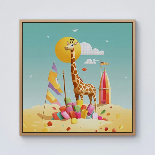 Warren Reed A Giraffe On A Beach Holiday Framed Canvas