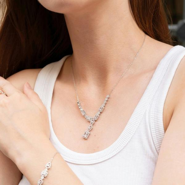 Spero London Elegant Y Sterling Silver Necklace with Emerald-Cut & Teardrop Gemstones