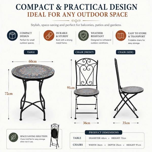 60cm Cairo Mosaic Bistro Set image 5