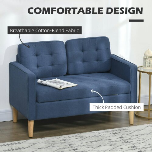Wyld Haus Vanasu Blue Compact 2 Seater Sofa With Hidden Storage Tufted Seat