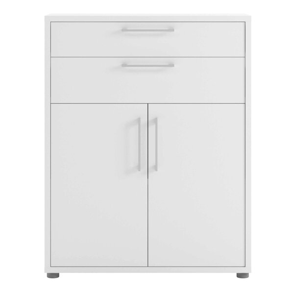 Wyld Haus Dris White Wooden Bookcase 1 Shelf 2 Drawers 2 Doors