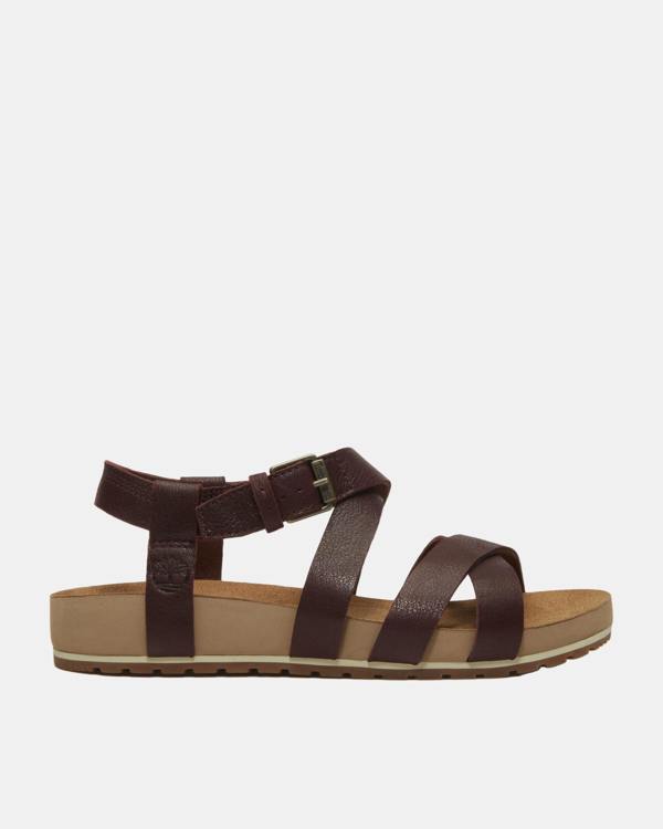 Timberland Malibu Waves Cross Strap Full Grain Leather Womens Sandals - Burgundy | CHO | Designer Womens Flat Sandals