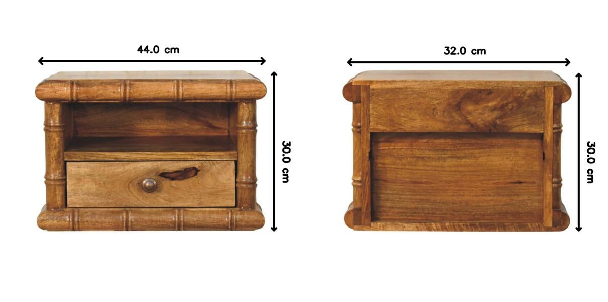 Artisan Furniture Solid Wood Bamboo Open Bedside in Amber Oak Finish, 1 Drawer & 1 Shelf, Brown