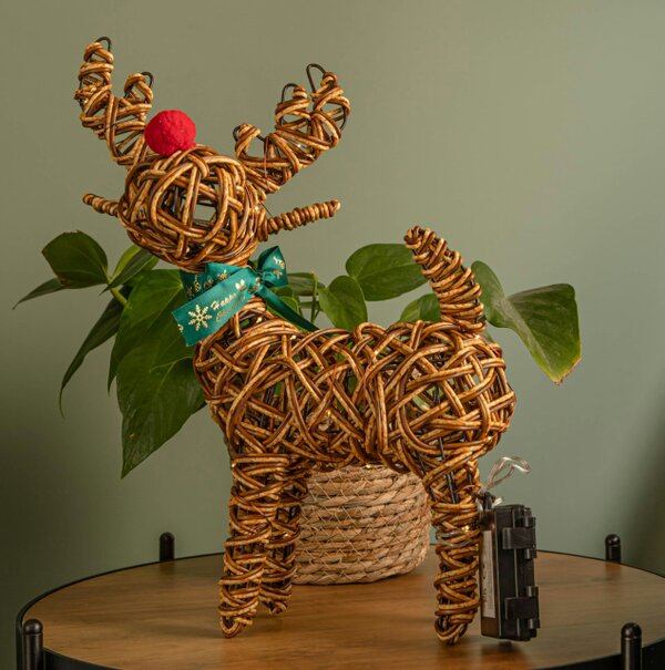 Samuel Alexander 37cm Battery Operated Light up Brown Christmas Reindeer with Red Nose & 40 Warm White LEDs